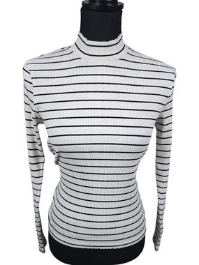 Uniqlo White Ribbed Top with Black Stripes